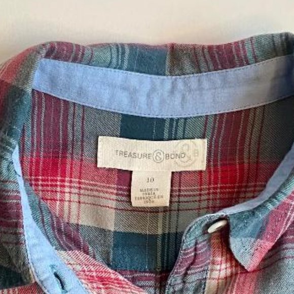 Treasure & Bond (Nordstrom Brand) Girls' Button-Down Bold Plaid Flannel Shirt - Picture 3 of 8